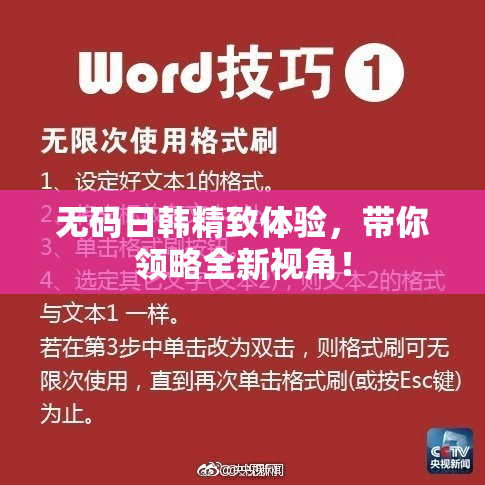 无码日韩精致体验，带你领略全新视角！