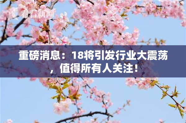 重磅消息：18将引发行业大震荡，值得所有人关注！